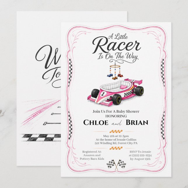 Liten Racers Babygung Soveri Invitation  Inbjudningar (Fram/baksida)