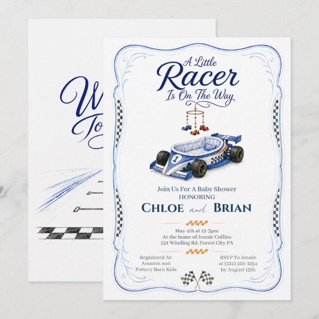 Liten Racers Babysängs Inbjudan till Bebisfest  (Fram/baksida)