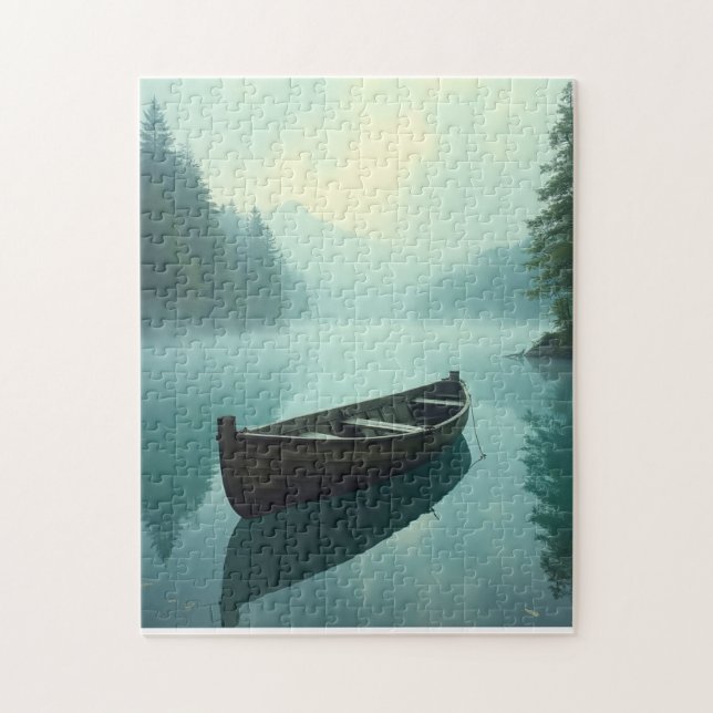 Liten radbåt på en grumlig sjö pussel (Vertikal)