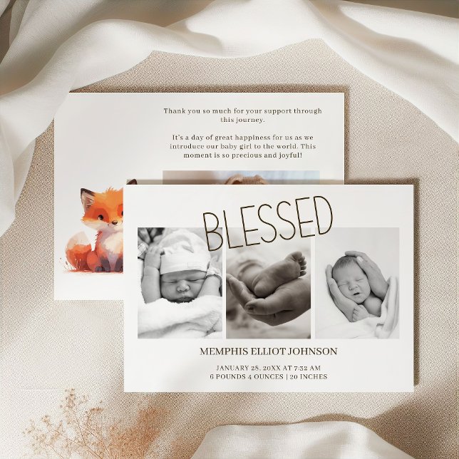Liten räv Blessed Baby Foto Födelsekungörelse Inbjudningar (Skapare uppladdad)