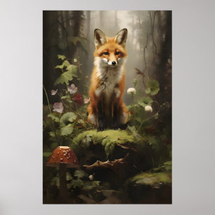 Liten räv i skog Väggtryck, Botanisk Mörk Poster