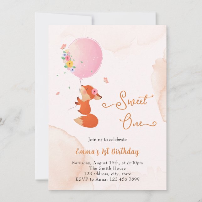 Liten rävunge flyger med ballong inbjudningar (Framsida)