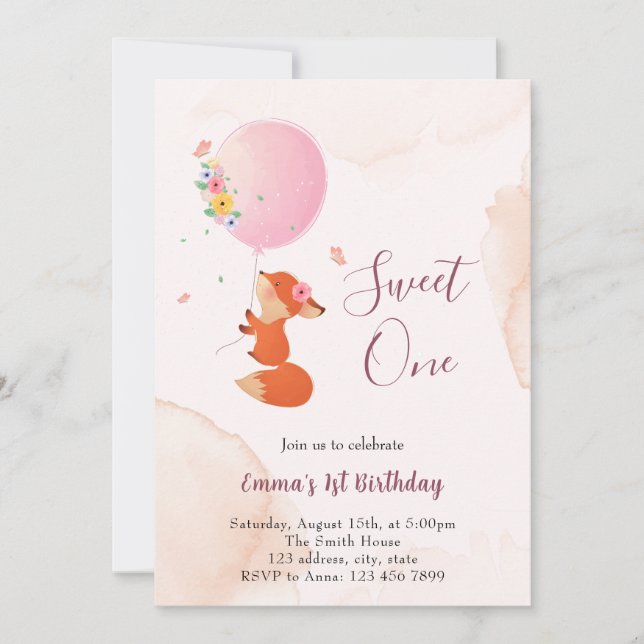 Liten rävunge flyger med ballong inbjudningar (Framsida)