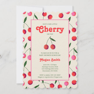 Liten Retro Körsbärs Flickas Baby Shower Inbjudan: Inbjudningar