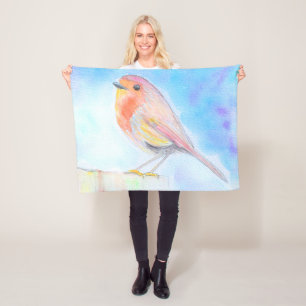 Liten Robin Watercolor-målning Fleecefilt