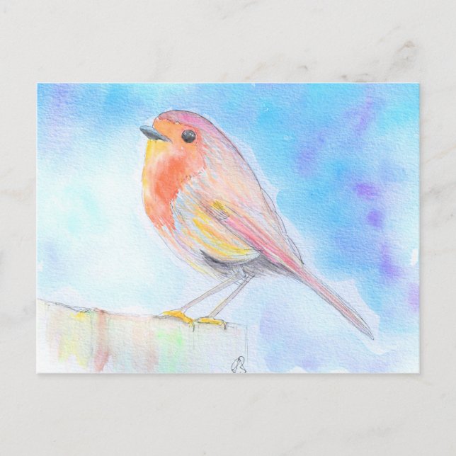 Liten Robin Watercolor-målning Vykort (Framsida)