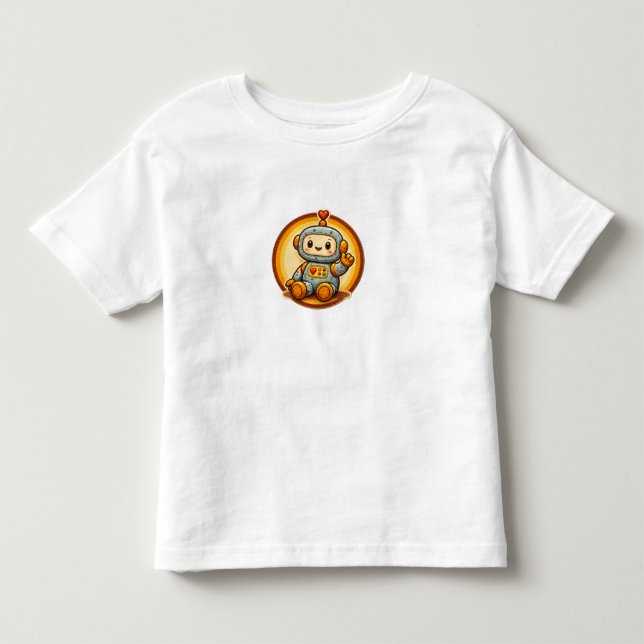 Liten robot söt retro-lapp för småbarns t-shirt (Framsida)