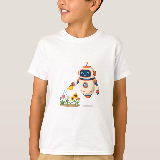 Liten robotträdgårdsmästare t shirt (Framsida)