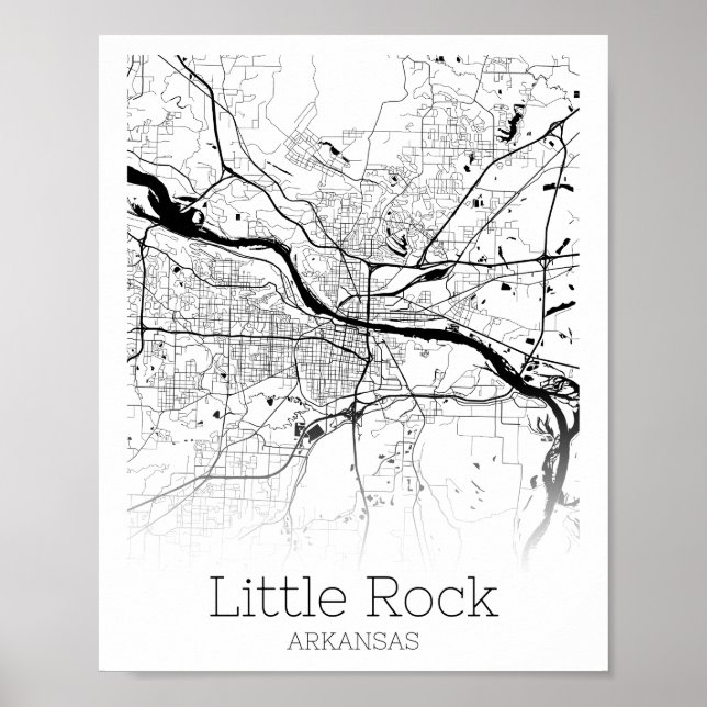 Liten Rock Arkansas Minimalistisk Stadskartaffisch Poster (Framsidan)
