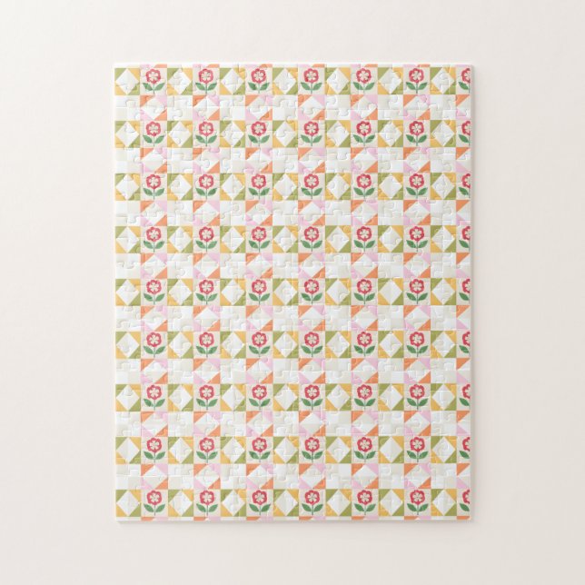 Liten röd blomster quiltblock pussel (Vertikal)