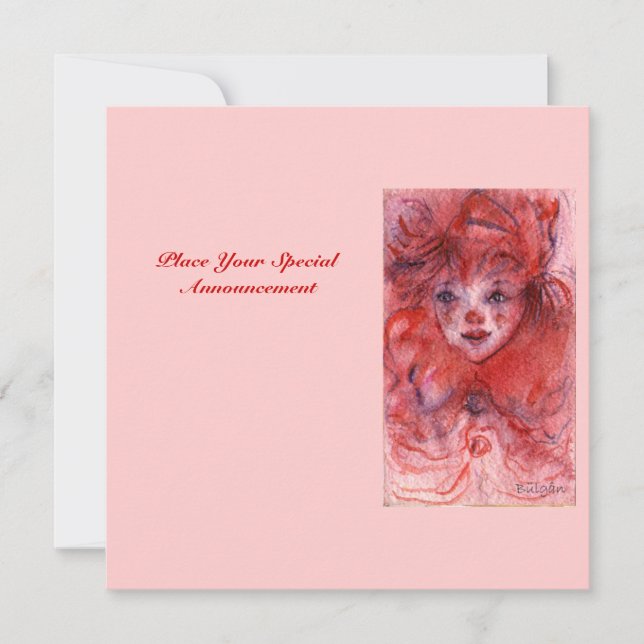 Liten röd clown Rosa födelsedagsinbjudan Inbjudningar (Framsida)