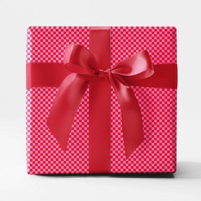 Liten röd och rosa rutig presentpapper (Tiny Red and Pink Checkered Wrapping Paper)