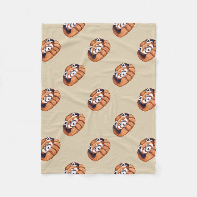 Liten röd pandabjörn på solbränna fleecefilt (Framsidan)