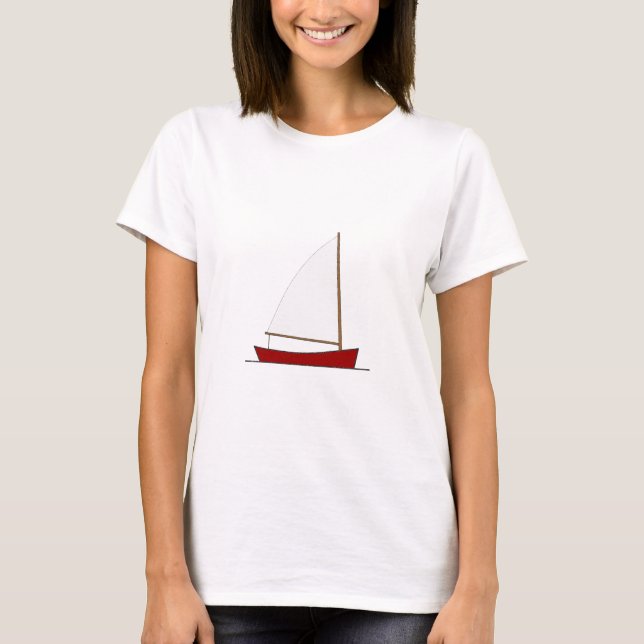 Liten röd segelbåt (rigged Bermuda) T Shirt (Framsida)
