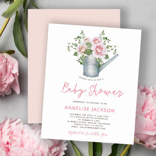 Liten rosa blommig budget inbjudan till baby showe