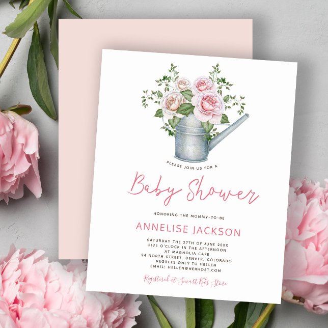 Liten rosa blommig budget inbjudan till baby showe (Skapare uppladdad)