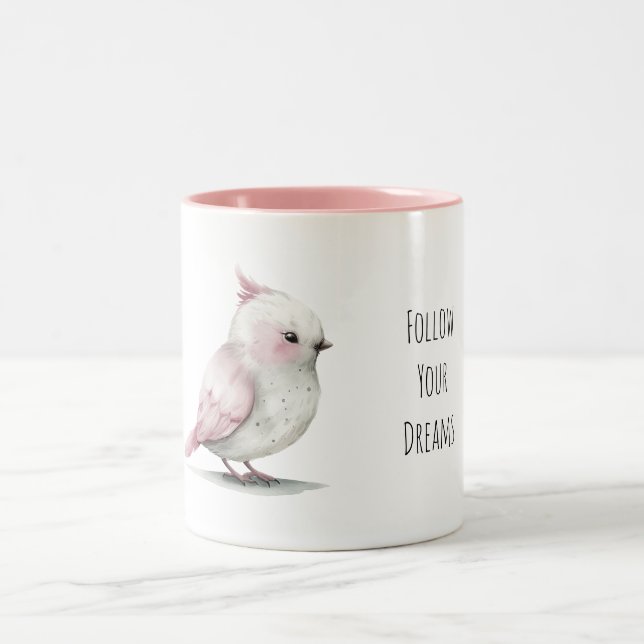 Liten rosa fågel drömmer Två-Tonad mugg (Center)