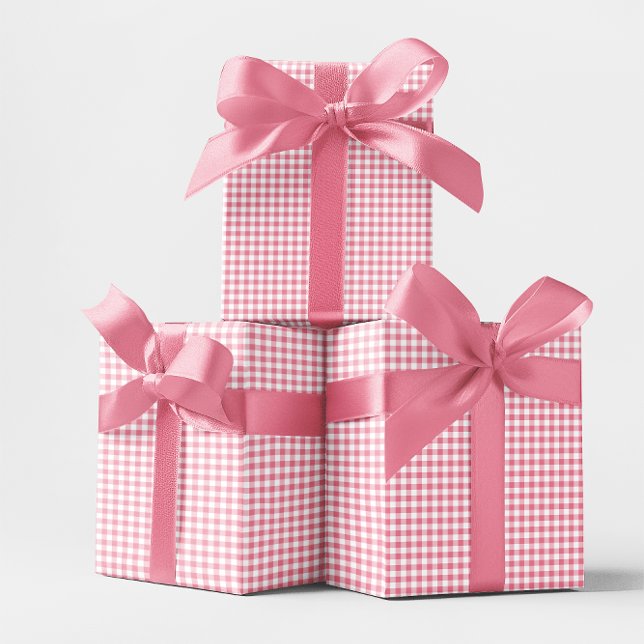 Liten rosa gingamrutig kontroll presentpapper (Pink Small Gingham Check Wrapping Paper)