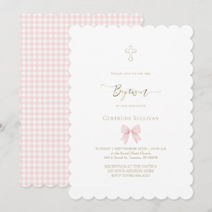 liten rosa gingham rosett   Dop Inbjudningar