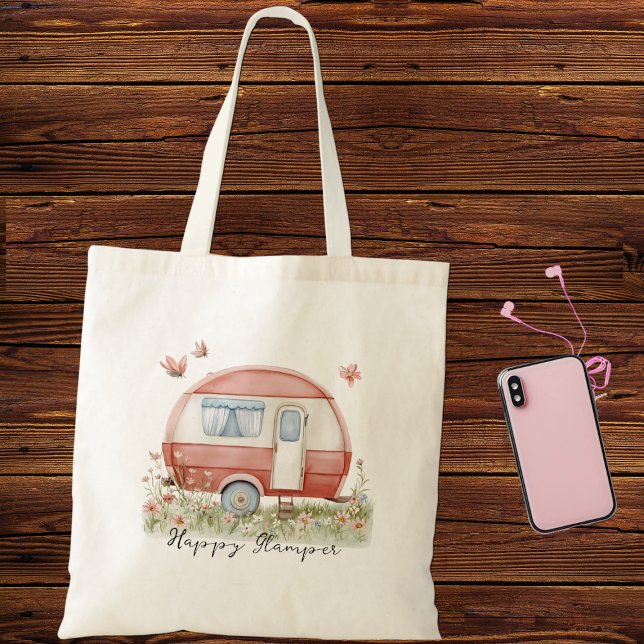 Liten rosa Glamper-campingvagn med fjärilar Tygkasse (Skapare uppladdad)