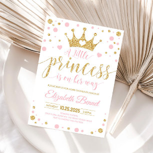 Liten Rosa Guld Prinsessa Bebis Kalas Inbjudan