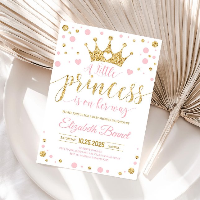Liten Rosa Guld Prinsessa Bebis Kalas Inbjudan (Skapare uppladdad)