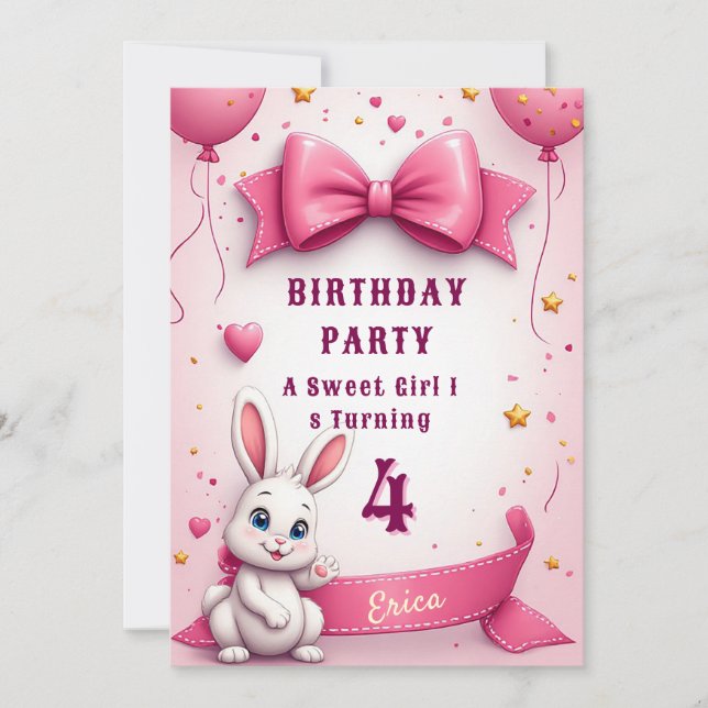 Liten Rosa Kanin Födelsedagsönskningar 🐰 Inbjudningar (Framsida)