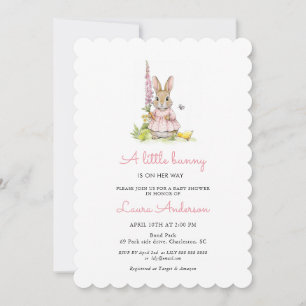 Liten rosa kanin tjej baby shower inbjudningar