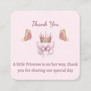 Liten rosa och guld prinsessa baby shower tack  tilläggskort
