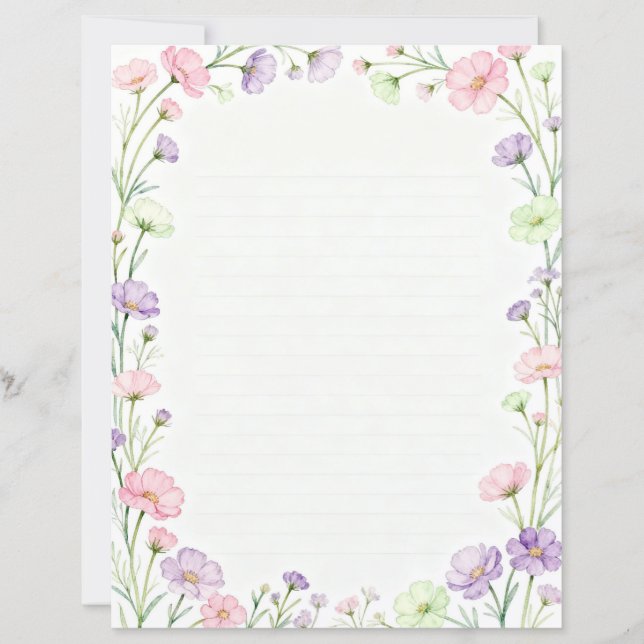Liten Rosa och Lila Blommig Brevpapper (Framsida)