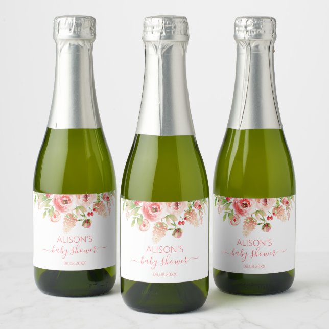 Liten Rosa Ros Blommig Grönska Flick Baby Shower (Flaskor)