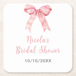 Liten rosa rosett bröllopsfest underlägg papper kvadrat