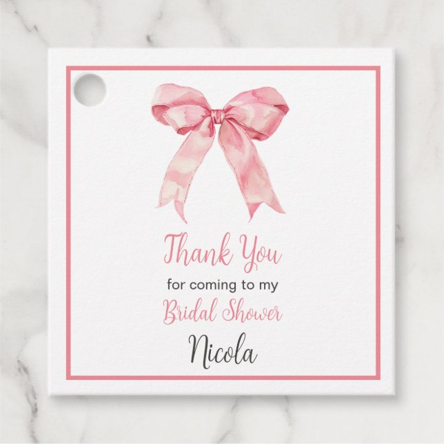 Liten rosa slinga bröllopsdusch gåvor etiketter (Framsida)