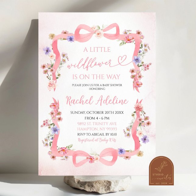 Liten rosa vildblomma för baby shower inbjudningar (Skapare uppladdad)