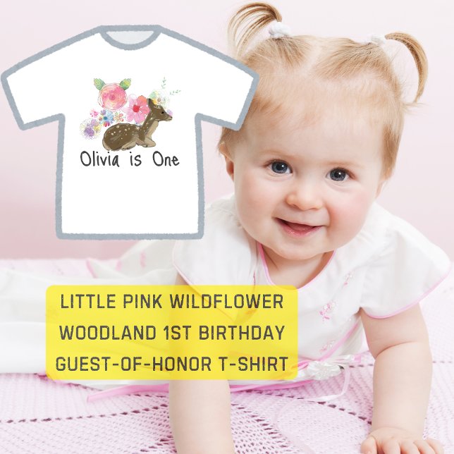 Liten rosa vildblomma skogsmark 1-års födelsedag t shirt (Little Pink Wildflower Woodland 1st birthday Toddler T-shirt)