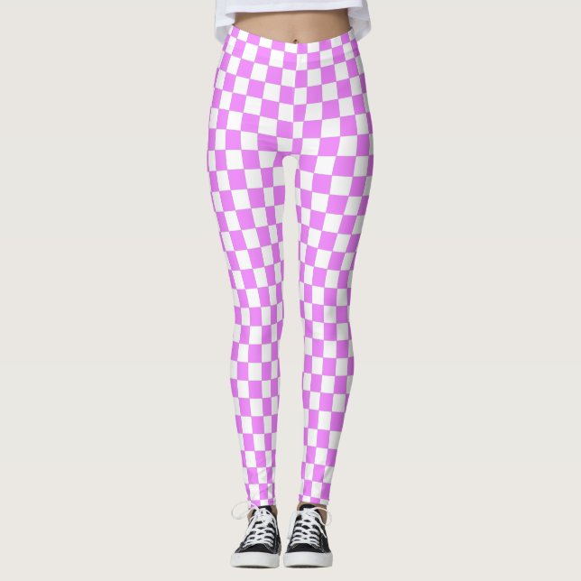 Liten Rosa Vit Rutig Mönster Leggings (Framsida)