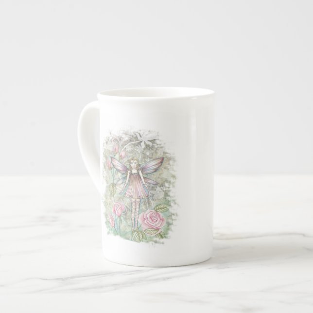 Liten Rosen Fågel Benporslin Mugg (Framsida vänster)