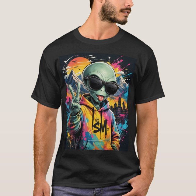 Liten rymd-alienkompis t shirt (Framsida)