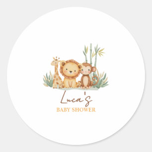 Liten Safari-äventyr Baby Shower-klistermärke Runt Klistermärke