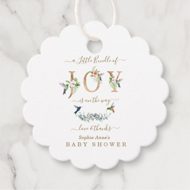 Liten samling av Joy Hummingbird Baby Shower Gåvor Etiketter (Framsida)