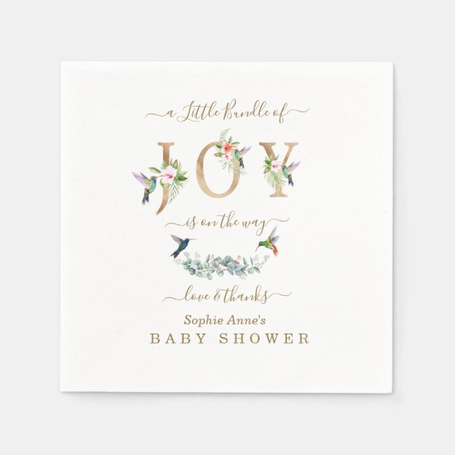 Liten samling av Joy Hummingbird Baby Shower Pappersservett (Framsidan)