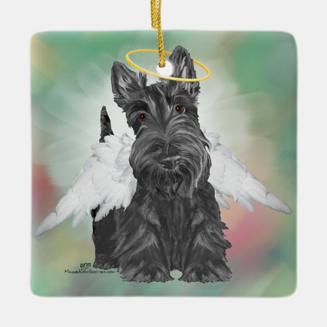 Liten Scottie Ängel Julgransprydnad Keramik (Framsida)