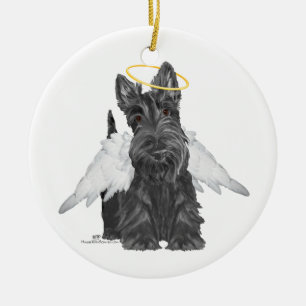 Liten Scottie Ängel Julgransprydnad Keramik