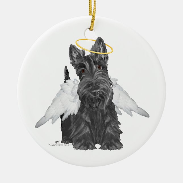 Liten Scottie Ängel Julgransprydnad Keramik (Framsidan)
