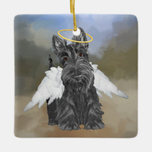 Liten Scottie Ängel Julgransprydnad Keramik