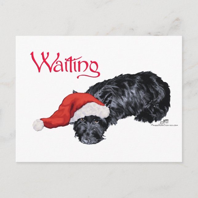 Liten Scottie Hund som väntar på Tomte Helg Vykort (Framsida)