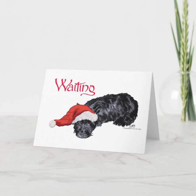 Liten Scottie hund väntar på tomte Helgkort (Framsida)