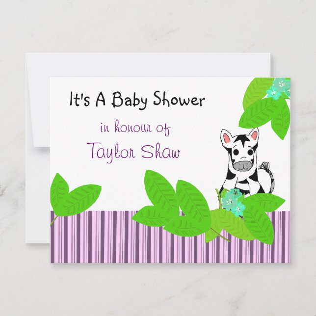 Liten sebra baby shower inbjudan (Framsida)