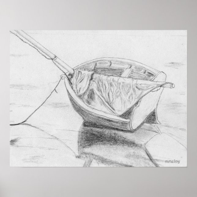 Liten segelbåt på Beach Graphite Poster (Framsidan)