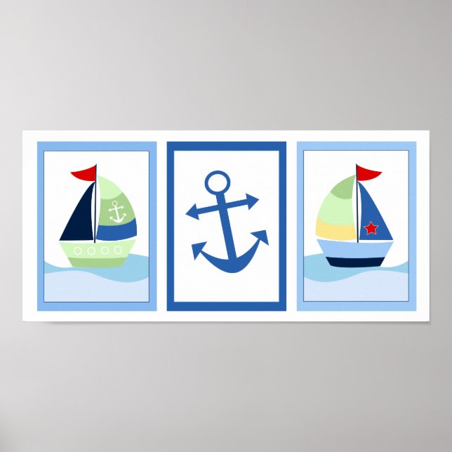 Liten segelbåt sett med 3 konsttryck poster (Framsidan)